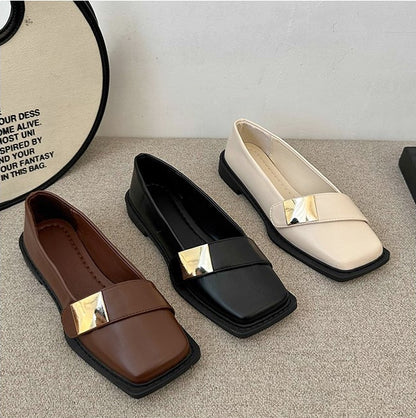 Zapatos de cuero vintage de punta cuadrada estilo francés
