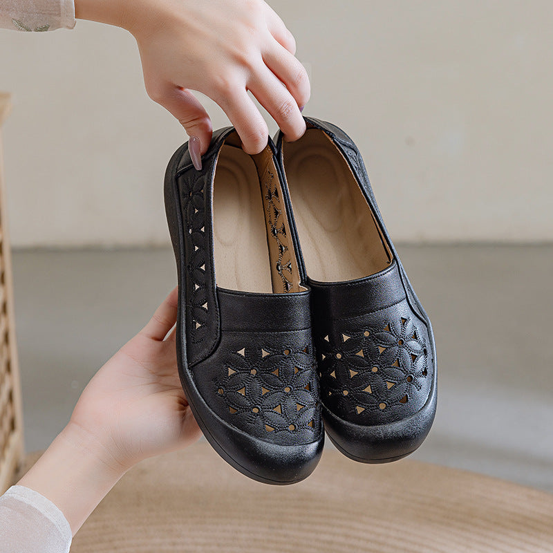 Zapatos de cuero auténtico suela blanda transpirables y perforados