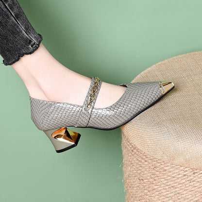 Zapatos punta fina con tacón ancho