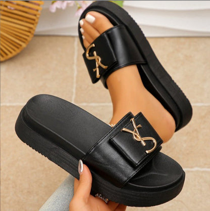 Pantuflas de verano para mujer de piel sintética, zapatos de plataforma cómodos.