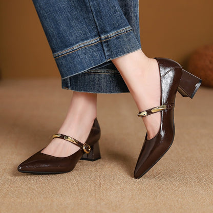 Zapatos Mary Jane de Tacón con Hebilla Dorada