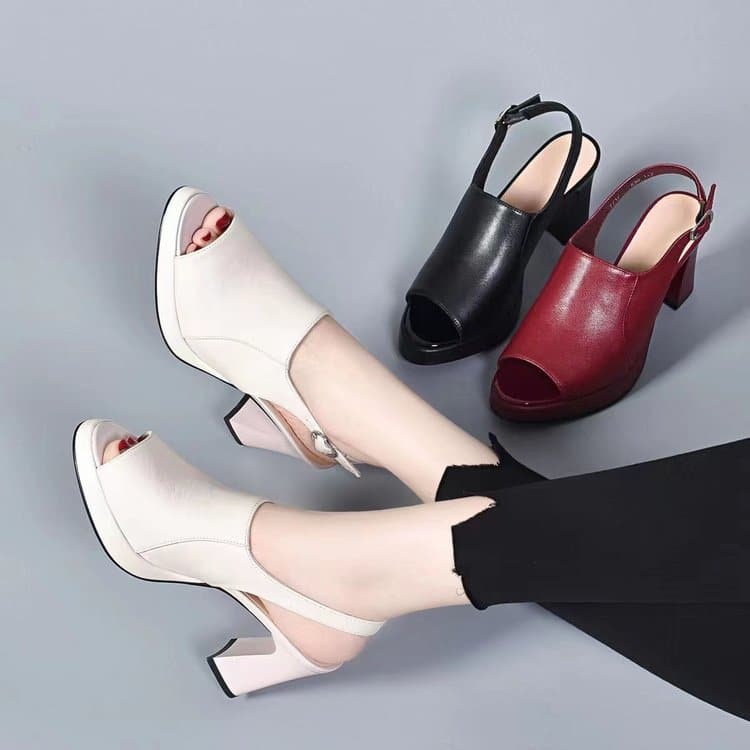Zapatos de tacón alto cómodos de piel auténtica para mujer.