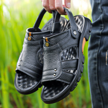 Sandalias de playa de cuero suave para hombre
