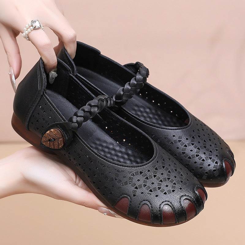Sandalias mamá cuero suave huecas