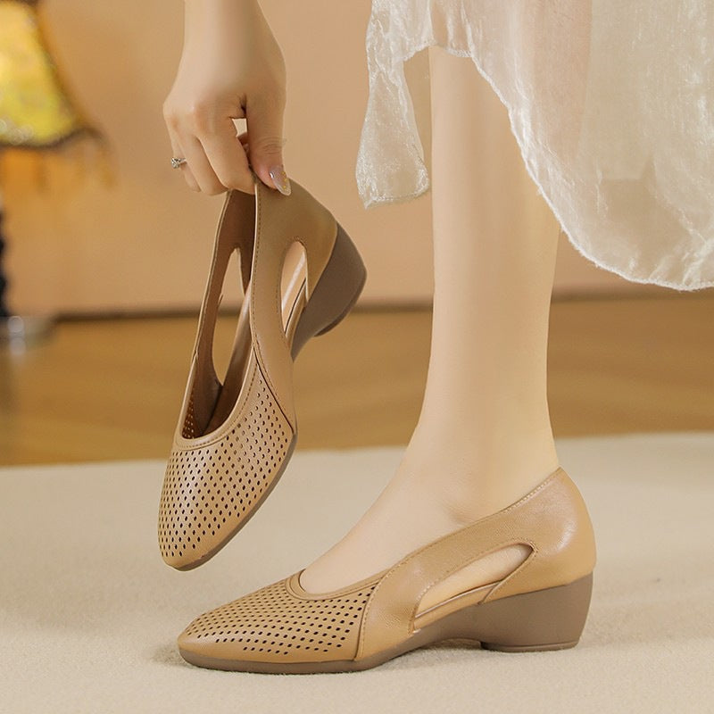 Zapatos cómodos de cuña de piel