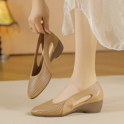 Zapatos cómodos de cuña de piel