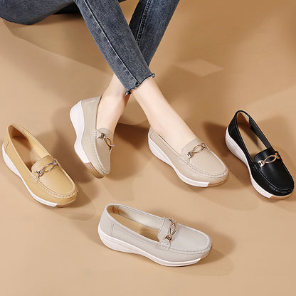 Mocasines con suela gruesa para mujer, con costuras hechas a mano, zapatos de mamá