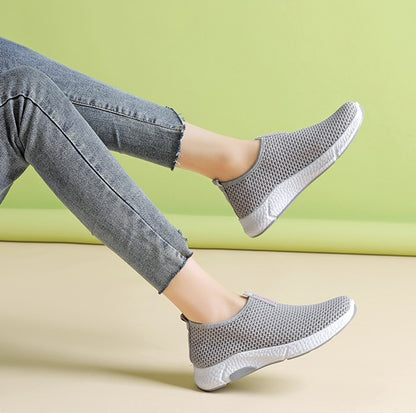 Zapatos de mujer de malla transpirables con rayas rojas y blancas