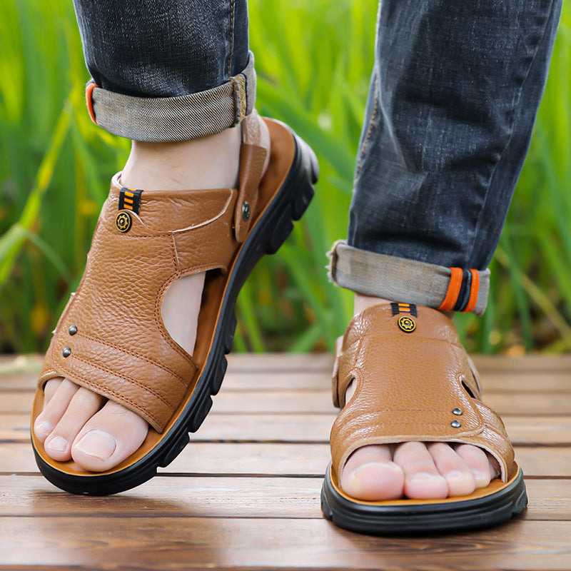 Sandalias de playa de cuero suave para hombre