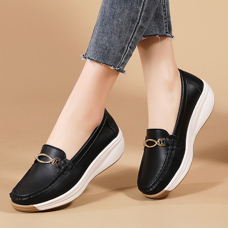 Mocasines con suela gruesa para mujer, con costuras hechas a mano, zapatos de mamá