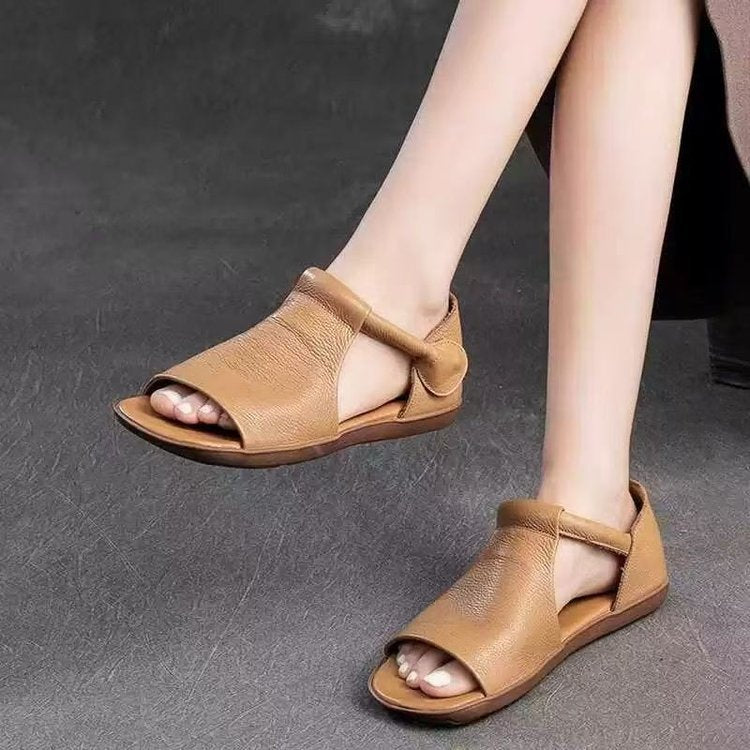 Sandalias vintage de cuero suave, tela de primera calidad