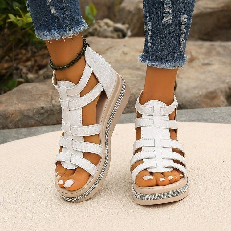 Sandalias de plataforma de piel suave con pedrería