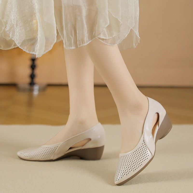 Zapatos cómodos de cuña de piel