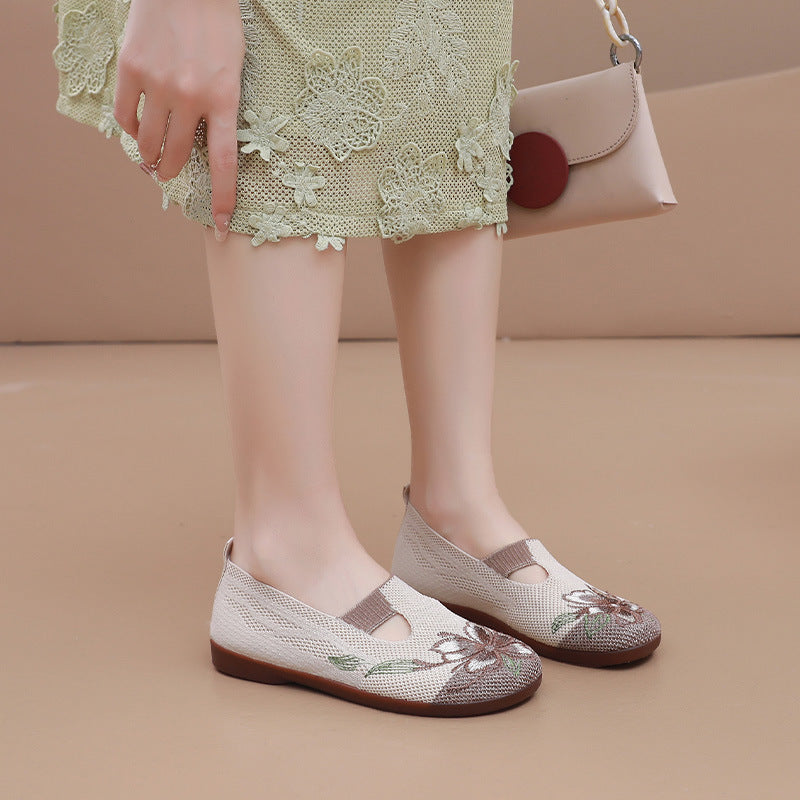 Zapatos de malla con estampado de bordado de doble hueco