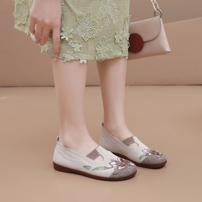 Zapatos de malla con estampado de bordado de doble hueco