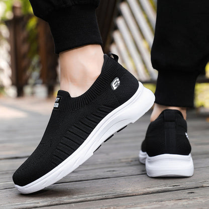 2025 nuevas zapatillas deportivas de correr tejen zapatos casuales transpirables y ligeros para volar zapatos casuales para hombres con suelas gruesas