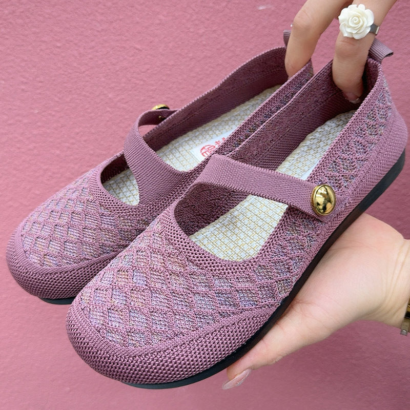 Zapatos de malla con cordones y hebilla de metal biselado