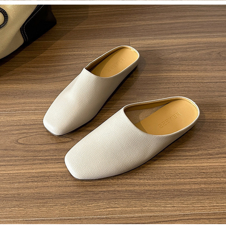 Mules de piel muy suave para mujer, zapatos planos versátiles de uso diario