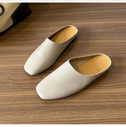 Mules de piel muy suave para mujer, zapatos planos versátiles de uso diario