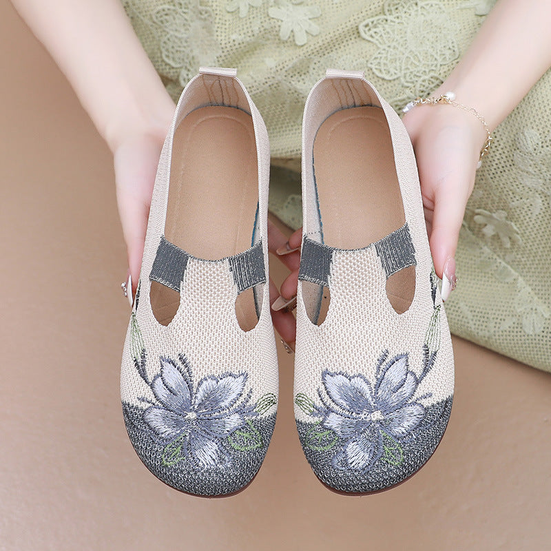 Zapatos de malla con estampado de bordado de doble hueco