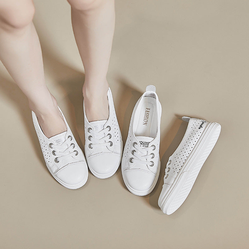 Zapatos blancos huecos de cuero genuino