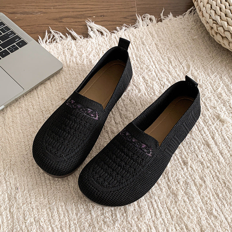 Zapatos de malla con punta redonda y rayas horizontales