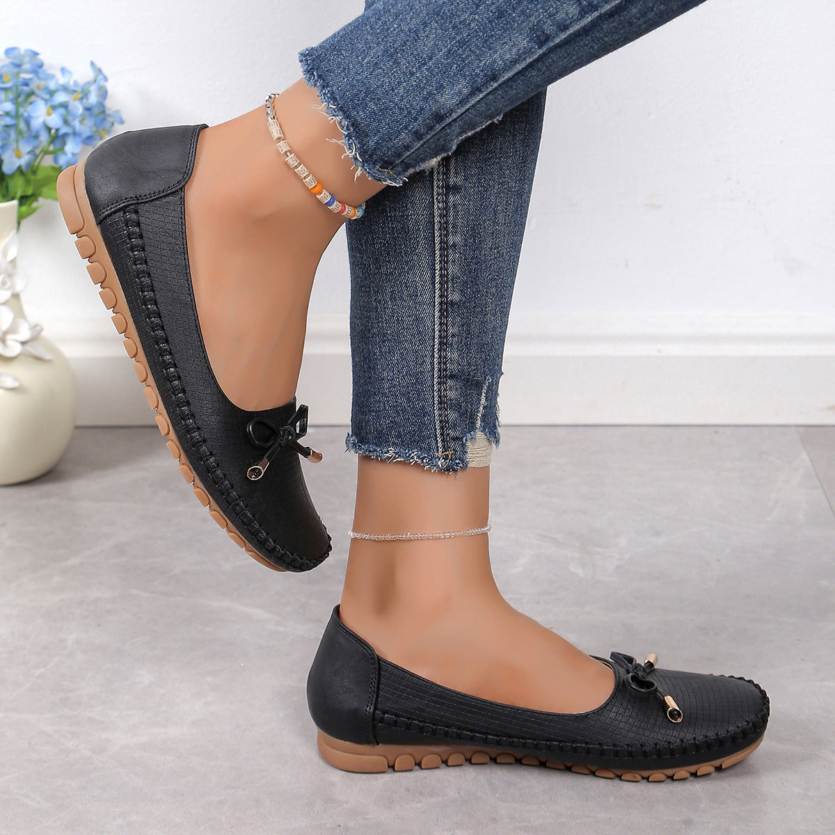 Zapatos planos con lazo de color liso