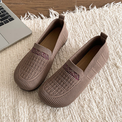 Zapatos de malla con punta redonda y rayas horizontales