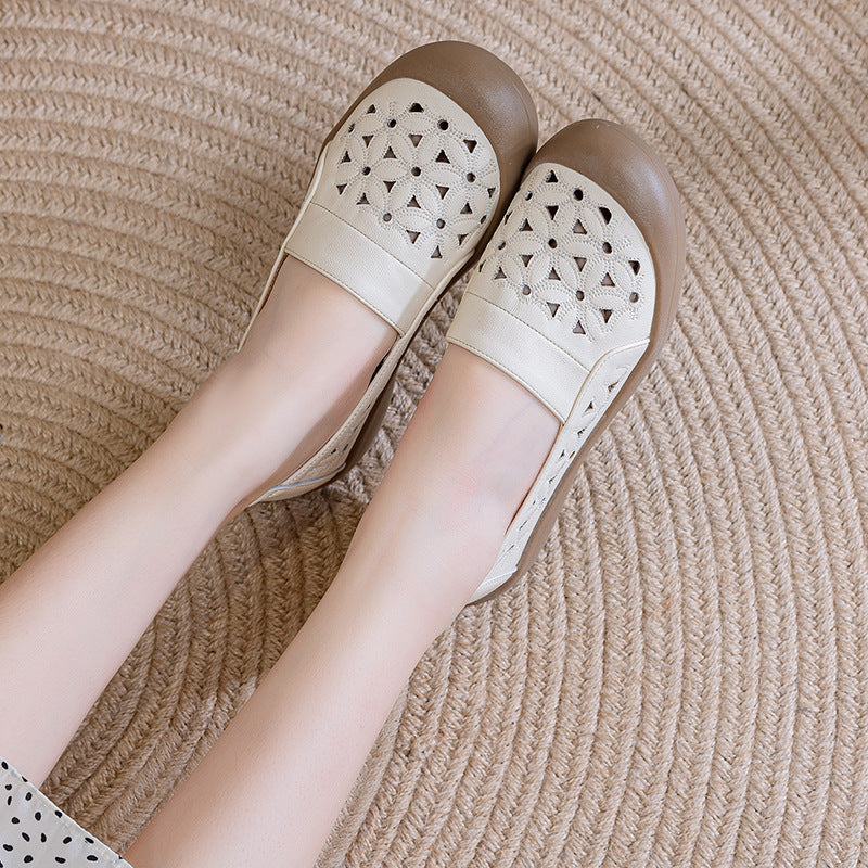 Zapatos de cuero auténtico suela blanda transpirables y perforados