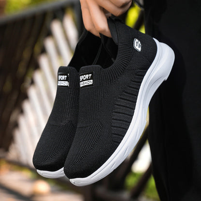 2025 nuevas zapatillas deportivas de correr tejen zapatos casuales transpirables y ligeros para volar zapatos casuales para hombres con suelas gruesas