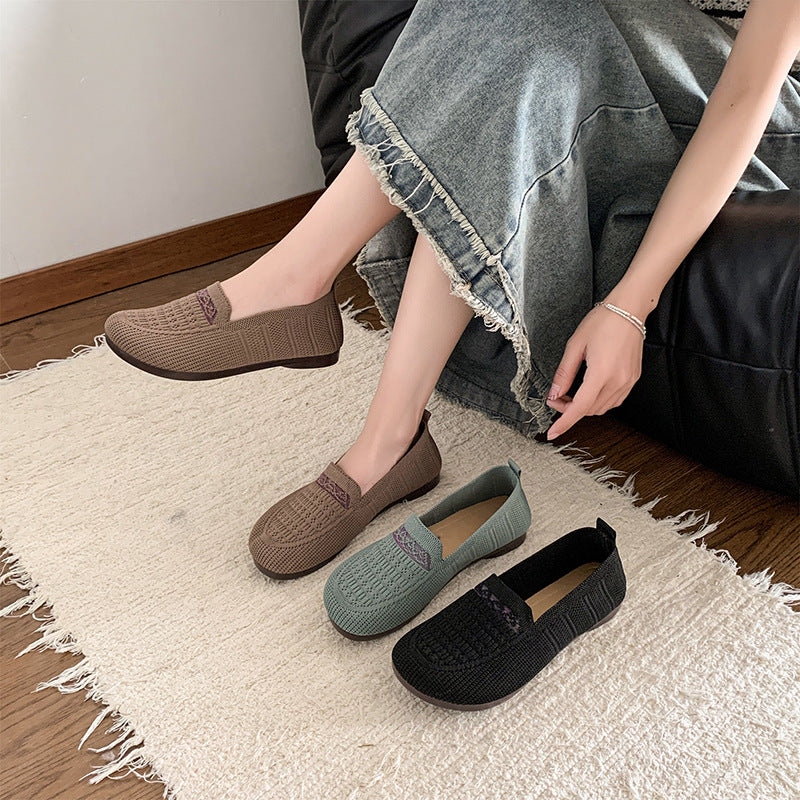 Zapatos de malla con punta redonda y rayas horizontales