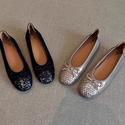 Nuevos zapatos planos de piel genuina con suela suave estilo francés