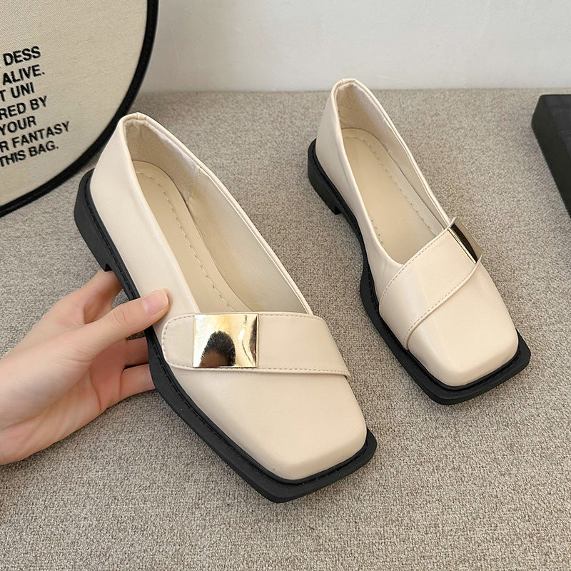 Zapatos de cuero vintage de punta cuadrada estilo francés