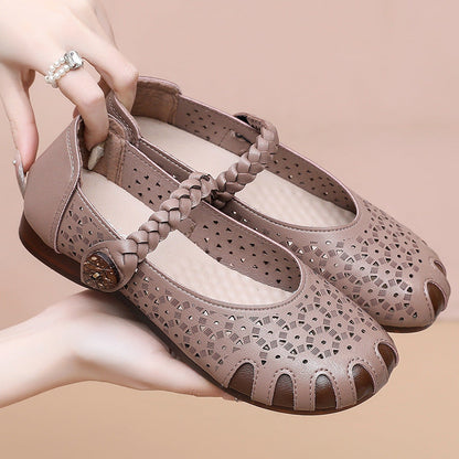 Sandalias mamá cuero suave huecas