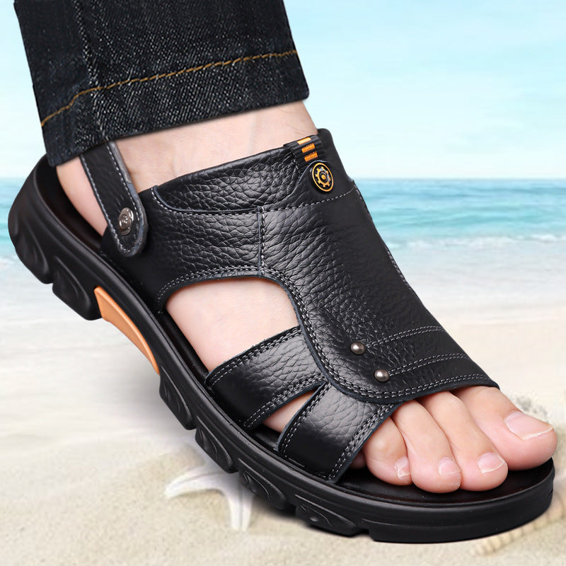 Sandalias de playa de cuero suave para hombre