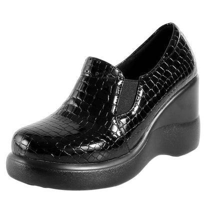 Zapatos de piel cómodos con tacón de cuña y punta redonda