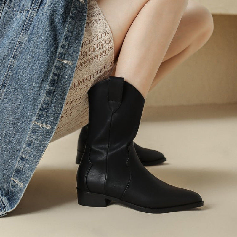 Botas de Piel｜Punta Fina y Tacón Bajo