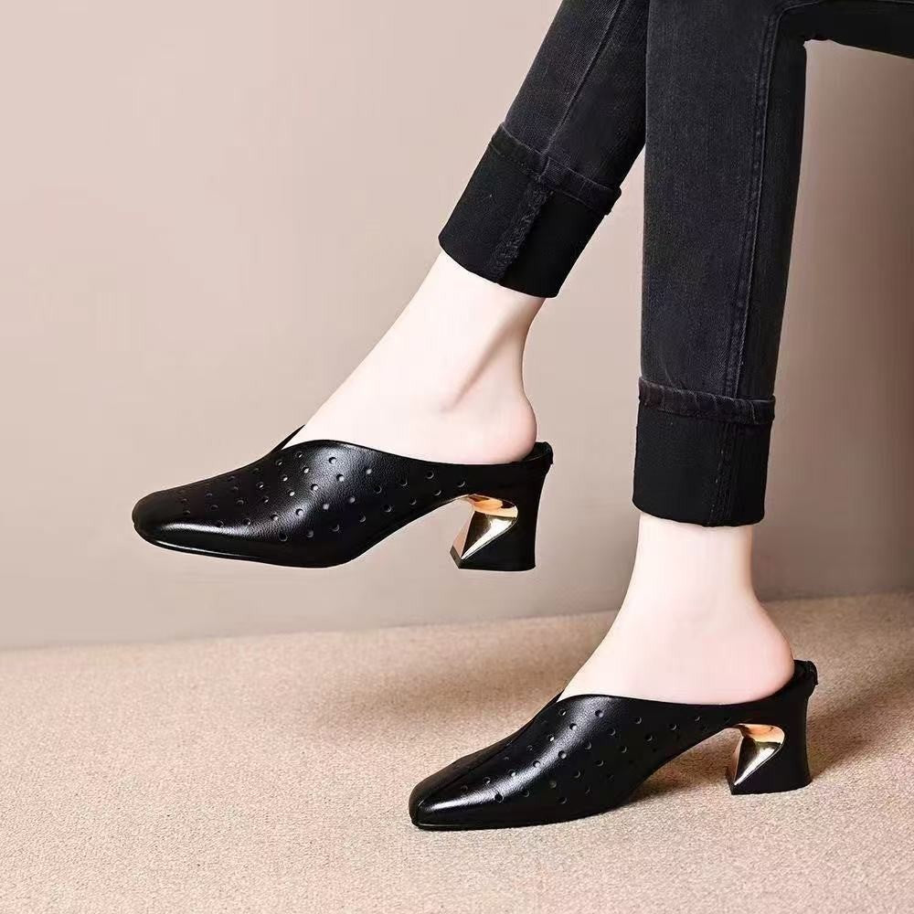 Zapatos de tacón grueso calados de estilo retro francés, nuevos.