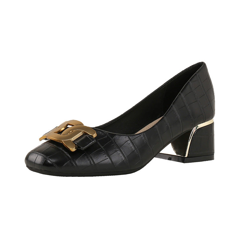 Zapatos de piel auténtica con tacón ancho para mujer