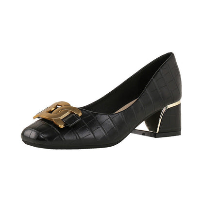 Zapatos de piel auténtica con tacón ancho para mujer