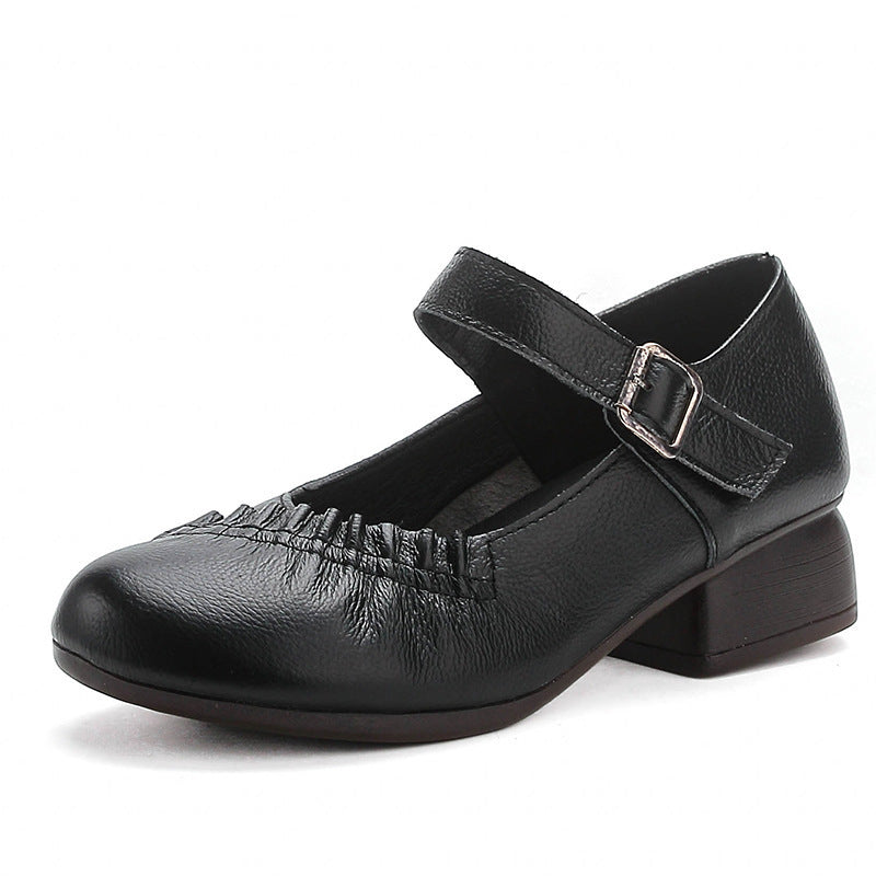 Zapatos de piel de tacón medio con suela blanda