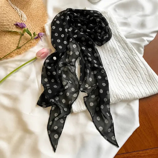 Pañuelo de lunares, bufanda elegante para el cuello, fina para primavera y verano