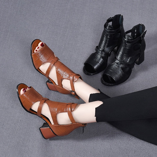 【100% cuero genuino】Tacones altos de fiesta estilo romano