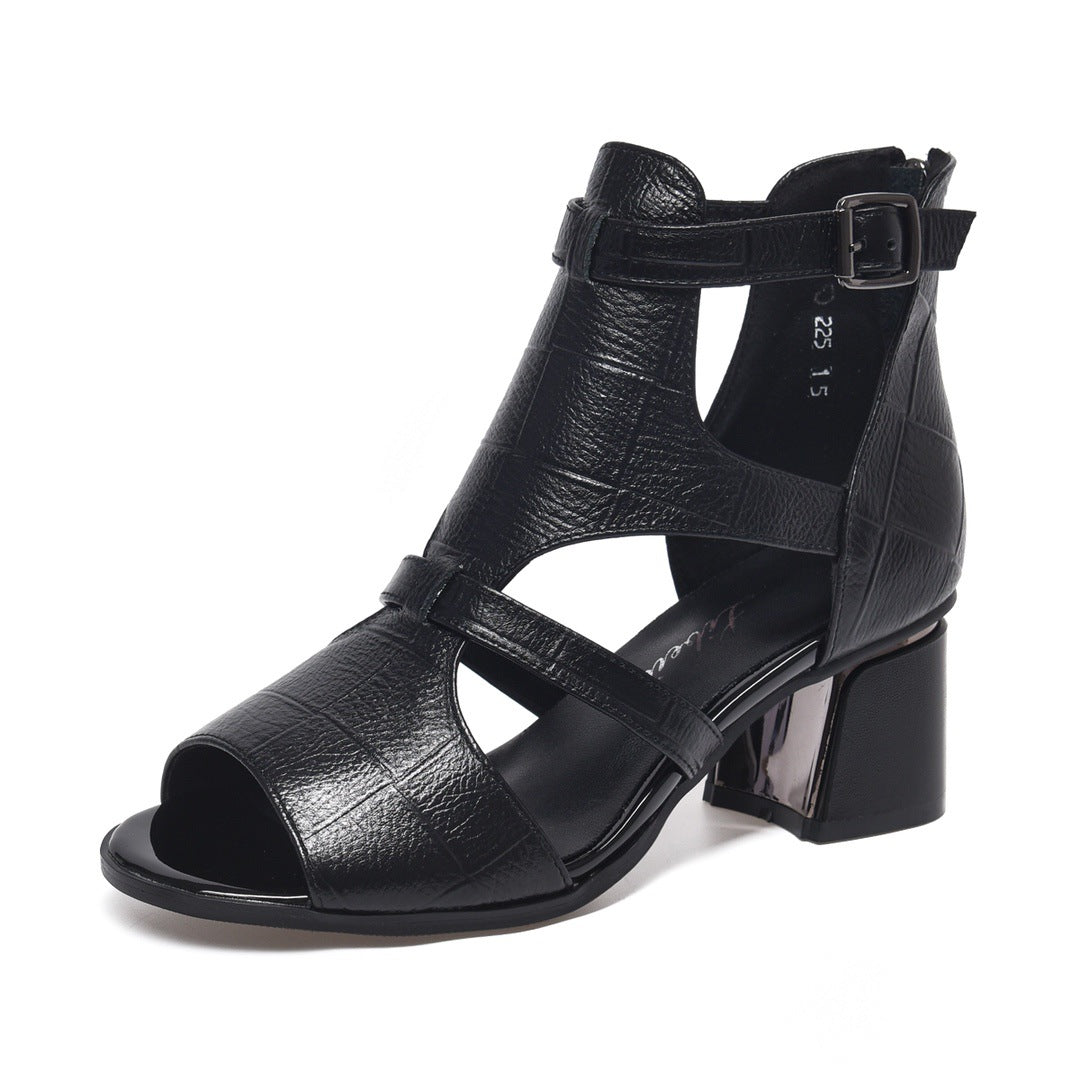【100% cuero genuino】Tacones altos de fiesta estilo romano