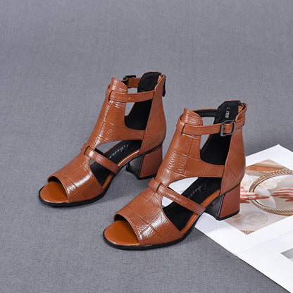 【100% cuero genuino】Tacones altos de fiesta estilo romano