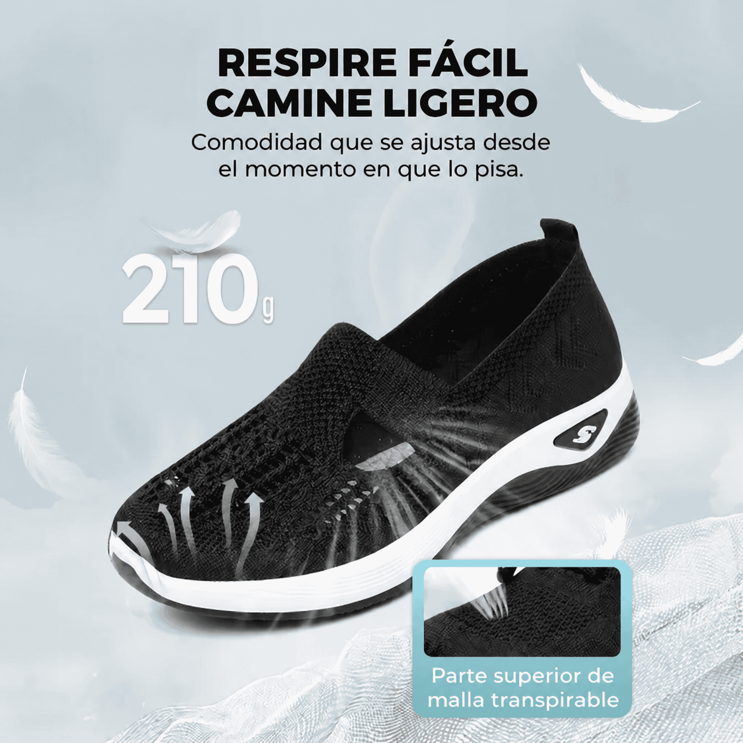 Zapatillas Deportivas Ligeras de Malla Transpirable para Mujer – Sin Cordones, Suela Plana, Comodidad Total