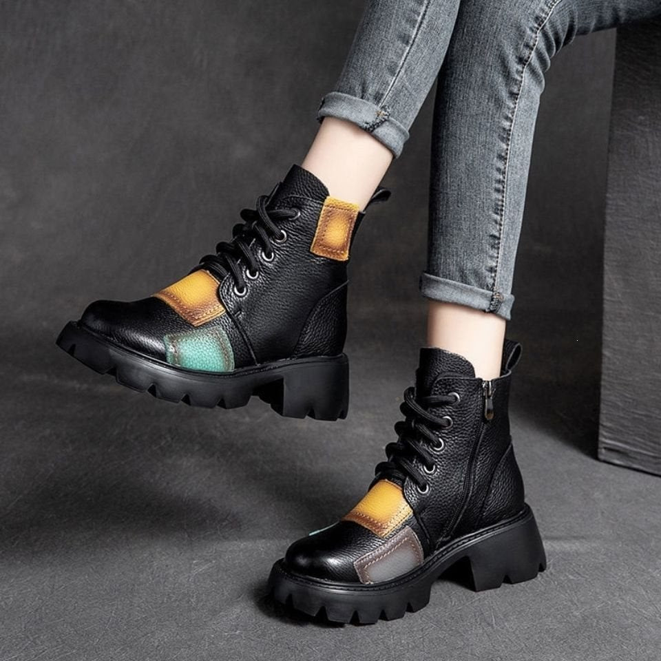 Botas Martin de piel auténtica bicolor
