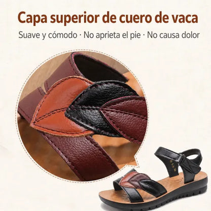 Sandalias de cuero genuino suave y suela blanda, antideslizantes y cómodas