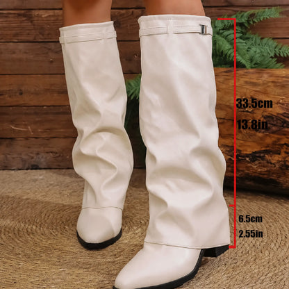 Botas sobre la rodilla para mujer, sin cordones, cuero de alta calidad