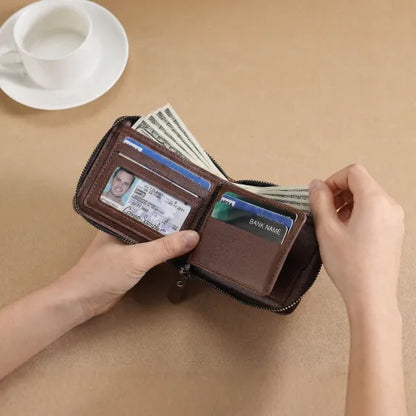 Billetera de cuero para hombre nueva 2026, tarjetero con cremallera estilo vintage